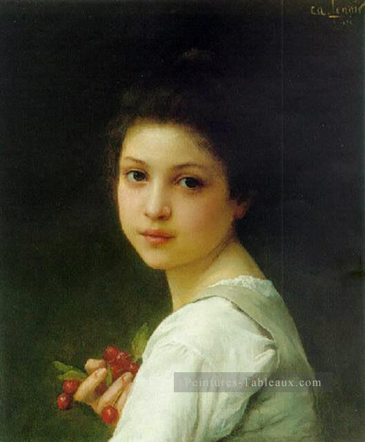 Portrait d’une jeune fille aux cerises portraits réalistes de fille Charles Amable Lenoir Peintures à l'huile